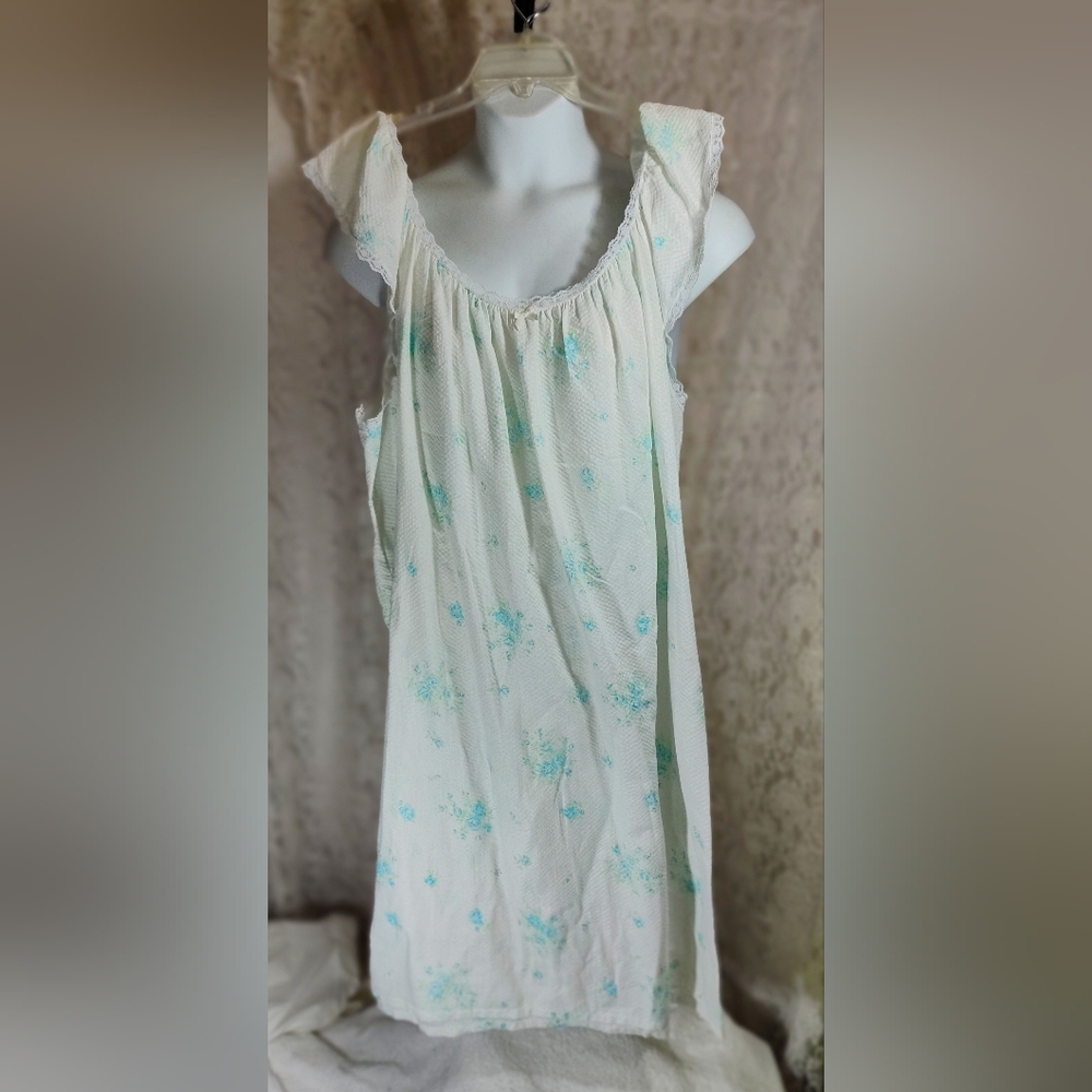 Waltz Nightgown Cool Summer Plisse Floral White And Blue